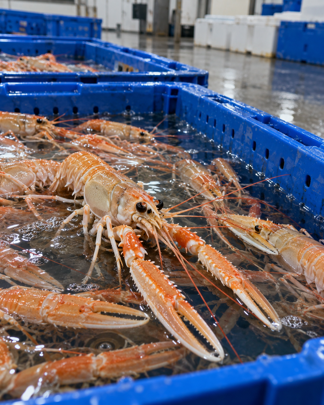 Langoustines vivantes d'Écosse en bassin professionnel